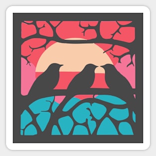 Birds Enjoying the Sunset - Vector Art Style Sticker